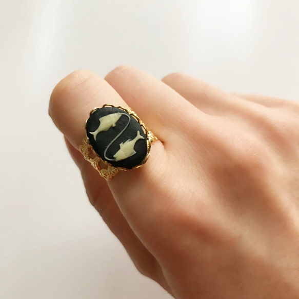 ヴィンテージ魚座のリング･アンティークな指輪は誕生日やプレゼントにも｛RRG-201(BK)｝ 3枚目の画像