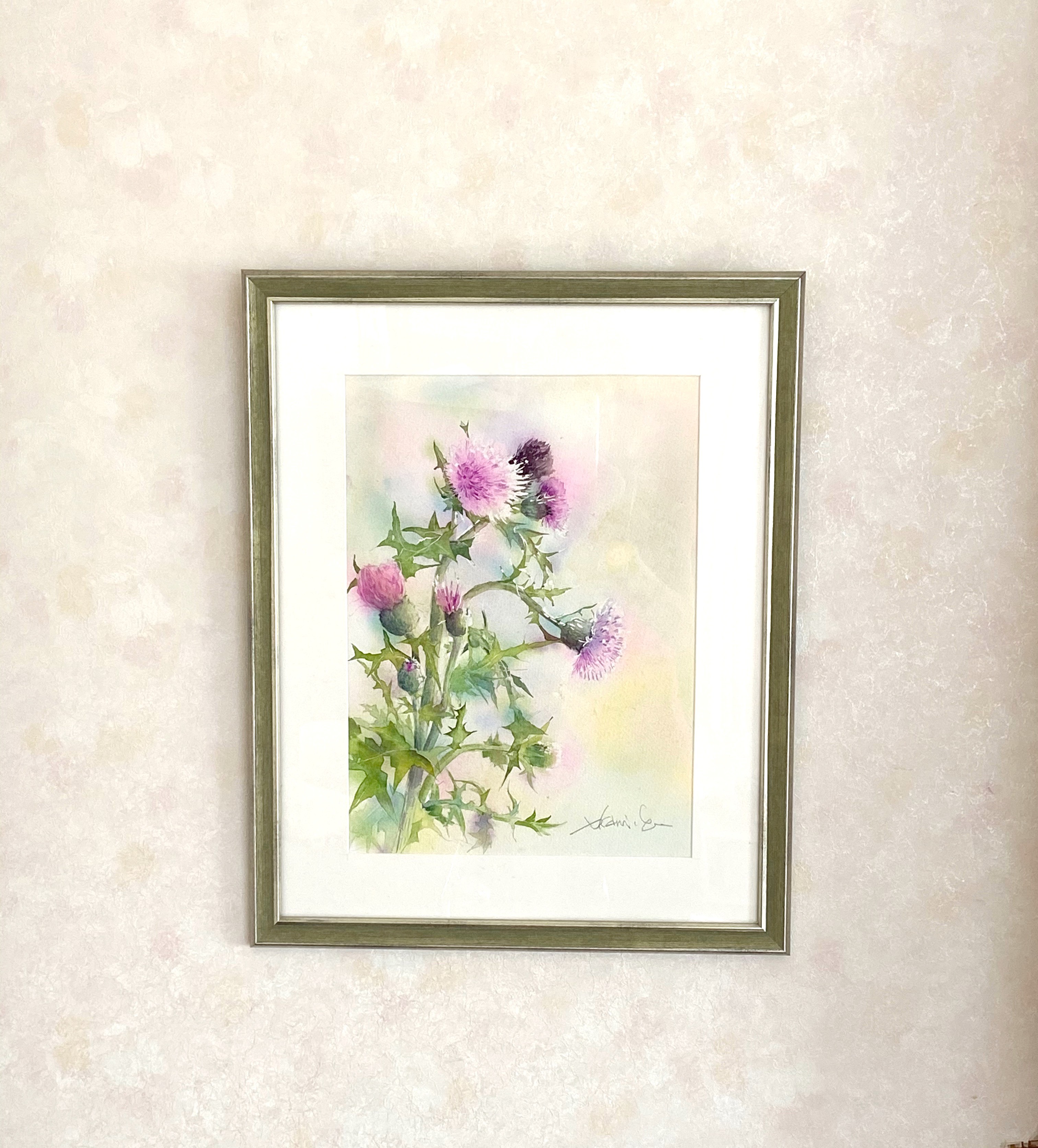 ルリタマアザミ　水彩画　原画 水彩画原画 江ノ電江ノ島駅・上下線 ＃668 | iichi 日々の暮らし