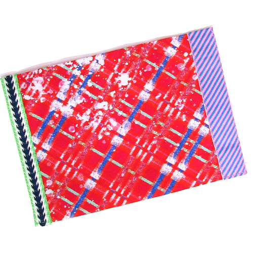 斜めチェック-ファスナーポーチ 赤 マチ付き スリムポーチ 送料無料