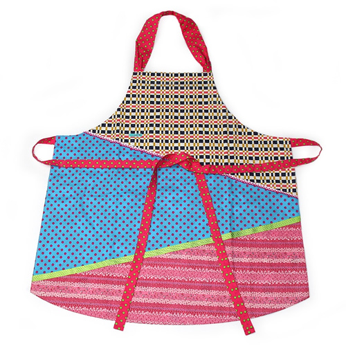 ママエプロン_リバーシブル ネイビーチェックと赤い花 エプロン raff