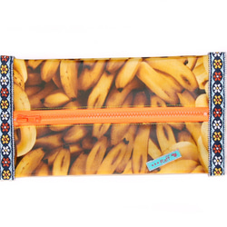 おしりふきポーチ-バナナ柄×オレンジ刺繍テープ 2枚目の画像