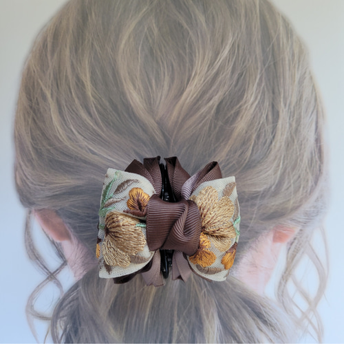 大人可愛い♪インド刺繍リボン 小さめバンスクリップ まとめ髪 ヘア