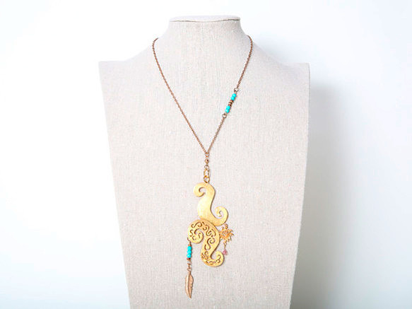 雲・月・太陽・風のネックレス（k24GP・シルバー925・ターコイズ）Creema限定