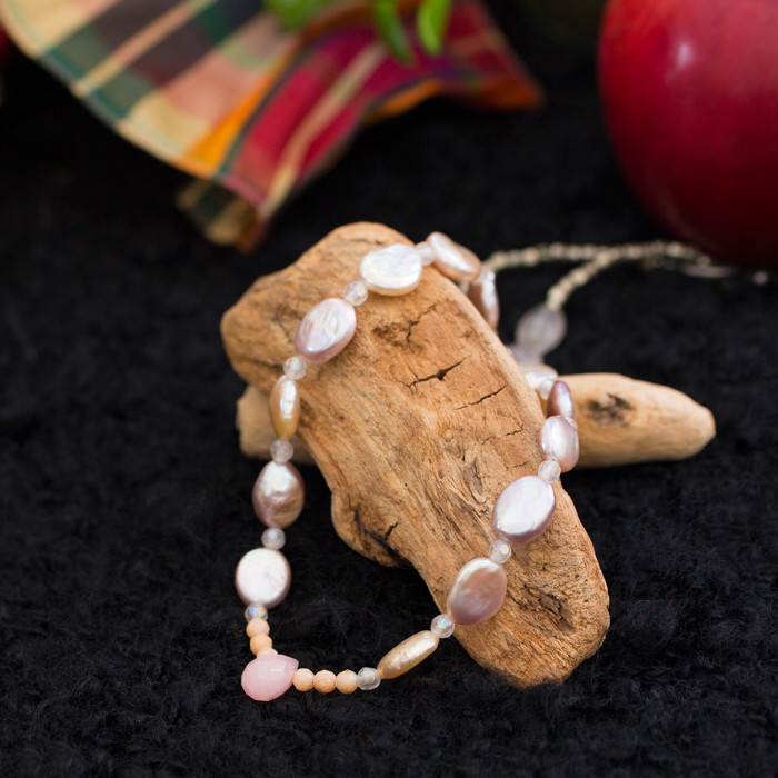 ピンクボタンパールとピンク珊瑚のネックレス（パール・珊瑚・シルバー925）＊Creema限定送料無料