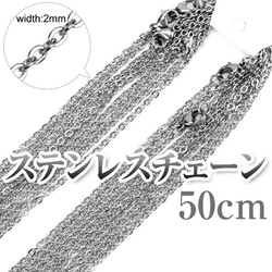 サージカルステンレスチェーン シルバーカラー 2mm/50cm ネックレスチェーン チェーンのみ あずきチェーン 1枚目の画像