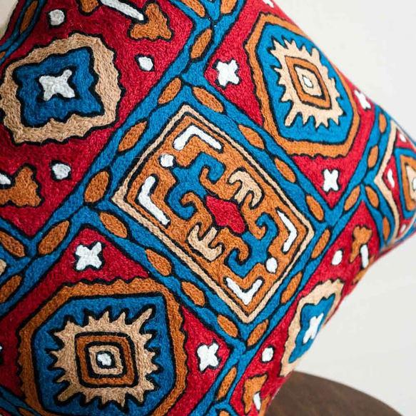 喀什米爾 羊毛編織 圖騰抱枕套－繽紛粉藍 第4張的照片