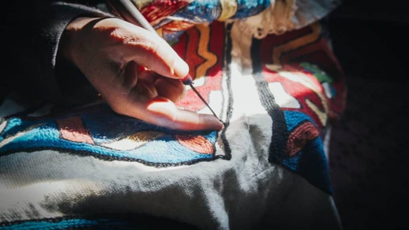 喀什米爾 羊毛編織 圖騰抱枕套－繽紛粉藍 第9張的照片