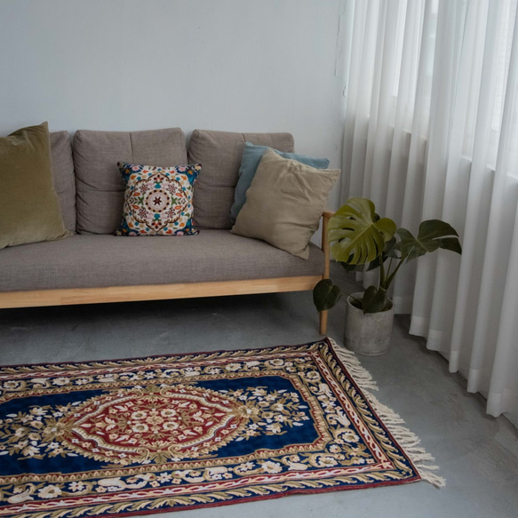 喀什米爾 羊毛手工編織 圖騰地毯 大款 － 藍霧森林 第3張的照片
