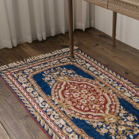 喀什米爾 羊毛手工編織 圖騰地毯 大款 － 藍霧森林 第4張的照片