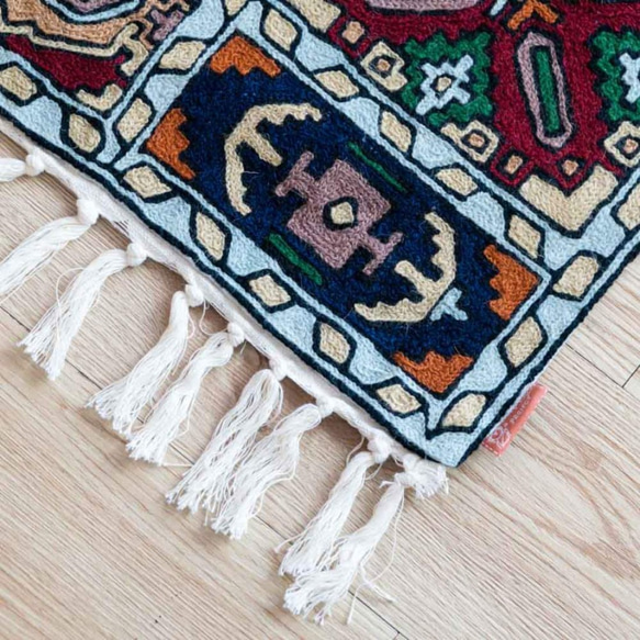 喀什米爾 羊毛手工編織 圖騰地毯 小款 － 迷宮黃 第5張的照片