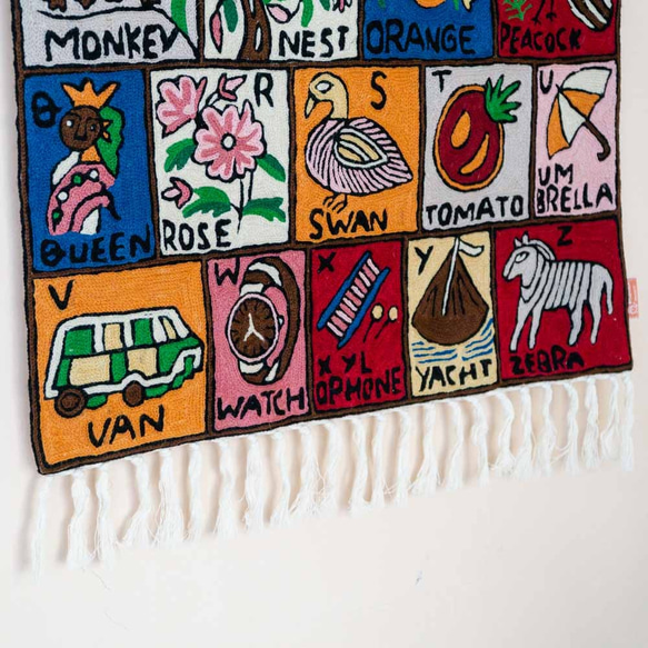 喀什米爾 羊毛編織 圖騰掛毯 － ABC動物字母毯 彩色 第3張的照片
