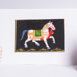 印度手繪絲綢畫 黑底 － 馬 第2張的照片