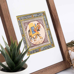 黄色の背景にインドの手描きの絹の絵-象 2枚目の画像