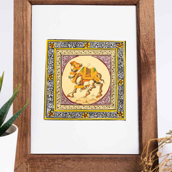 印度手繪絲綢畫 黃底 － 駱駝 第3張的照片