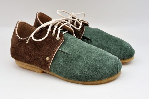 『plie lace-shoes』green x dark-brown leather 1枚目の画像