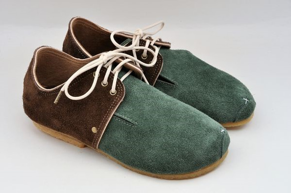 『plie lace-shoes』green x dark-brown leather 3枚目の画像