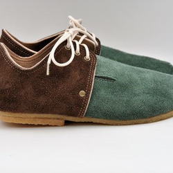 “Plie蕾絲鞋”綠色x深棕色皮革 第4張的照片