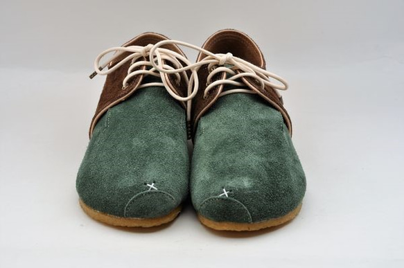 『plie lace-shoes』green x dark-brown leather 6枚目の画像