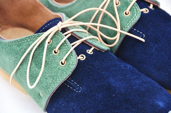 “Plie蕾絲鞋”海軍藍綠色絨面革 第4張的照片