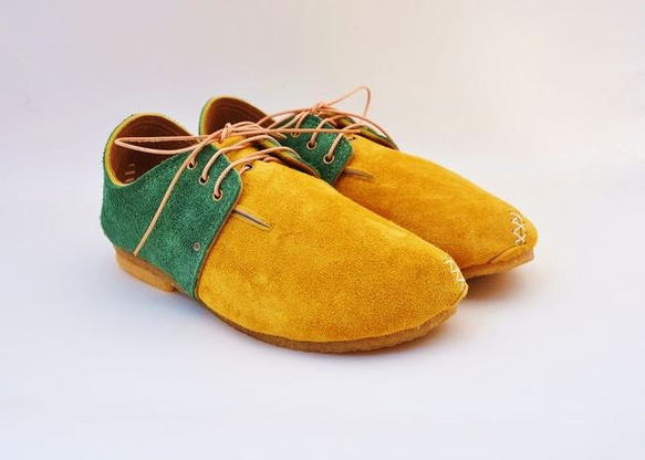 『plie lace-shoes』masterd-yellow x green suede leather 1枚目の画像
