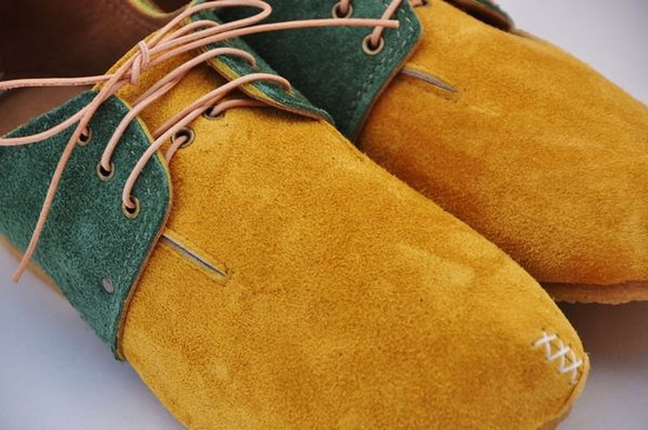 『plie lace-shoes』masterd-yellow x green suede leather 4枚目の画像