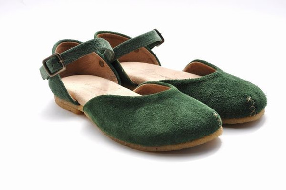 『plie sandals』green suede leather 1枚目の画像