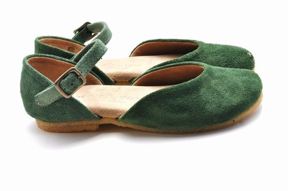 『plie sandals』green suede leather 2枚目の画像