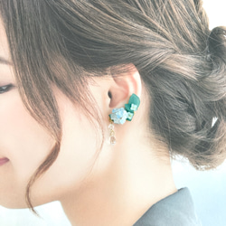 淡藍色繡球花耳夾 第8張的照片