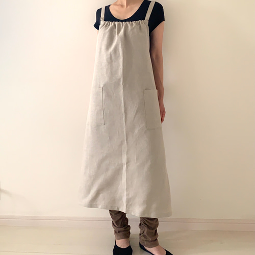 リネン100％ シャーリングエプロン ナチュラルベージュ エプロン