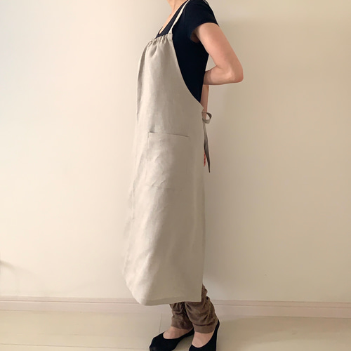 Melrose and Morgan リネンベージュエプロン MERLOSE AND MORGAN メルローズアンドモーガン リネンエプロンの