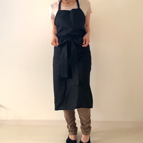 コットンリネン リボンエプロン 黒 エプロン cocochi. 通販 8215756  