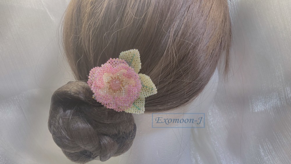 薔薇のかんざし　バラかんざし　＊グラスビーズ＊簪＊着物＊和装＊京紫＊かんざし＊薔薇＊バラ