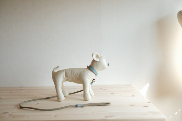 小型犬用のシンプルな首輪とリードのセット　水色 1枚目の画像