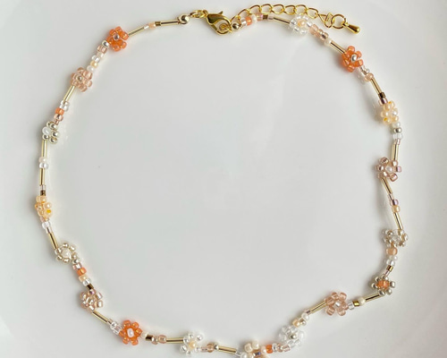 ♡人気商品♡ビーズネックレス mix flower apricot color ネックレス