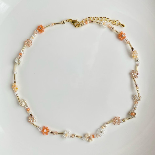 ♡人気商品♡ビーズネックレス mix flower apricot color