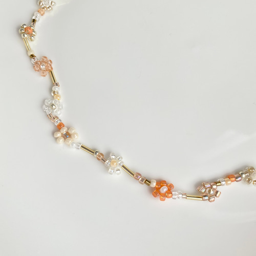 ♡人気商品♡ビーズネックレス mix flower apricot color