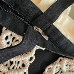 Macrame帆布包【Macrame Tote Bag Canvas】黑色拉鍊款 第4張的照片