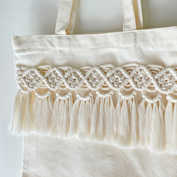 Macrame帆布包【Macrame Tote Bag Canvas】米色拉鍊款 第4張的照片