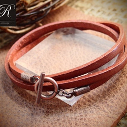 スリムレザーブレスレット・マンテル/3連栃木レザーブラウン 2枚目の画像