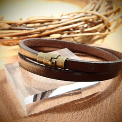 AG2連ミドルレンジ栃木レザーブレスレット/ダークブラウン