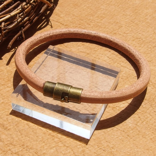 AG1連レザーブレスレット5mm/栃木レザー丸革ベージュ《サイズ