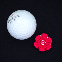 ゴルフマーカー（レッド色６弁花）　●　クロースフラワーアクセサリー 3枚目の画像