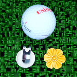 ゴルフマーカー（オレンジ柄６弁花）　●　クロースフラワーアクセサリー 2枚目の画像