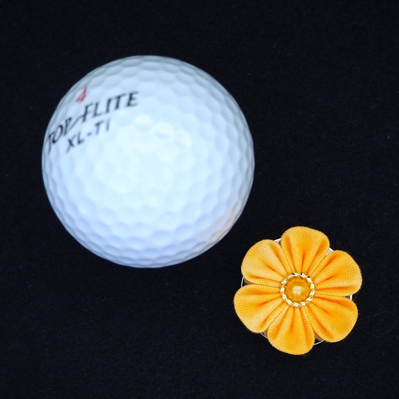 ゴルフマーカー（オレンジ柄６弁花）　●　クロースフラワーアクセサリー 3枚目の画像