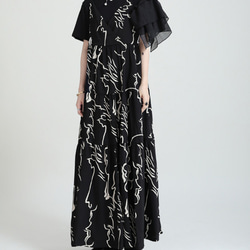 デザインセンス抽象的なラインの花のサスペンダースカート夏の新しいスタイル大Aラインミドルドレス 5枚目の画像