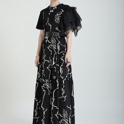 デザインセンス抽象的なラインの花のサスペンダースカート夏の新しいスタイル大Aラインミドルドレス 6枚目の画像