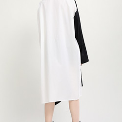新しい秋のドレスデザインセンス気質黒と白のステッチミドル丈シャツスカート不規則なドレス 6枚目の画像