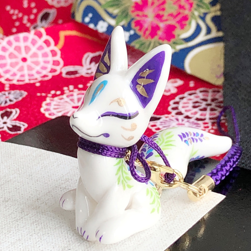 お狐ストラップ 【藤の花】 携帯ストラップ 叶きりく 通販 12230691