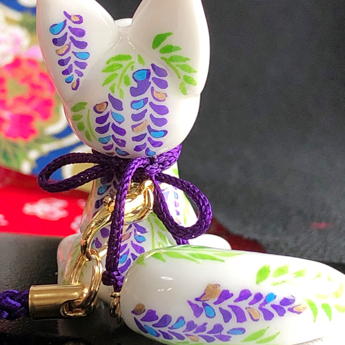 お狐ストラップ 【藤の花】 携帯ストラップ 叶きりく 通販 12230691