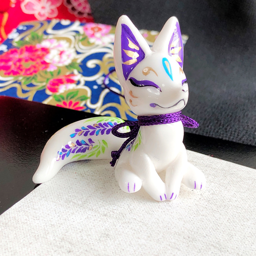 お狐ストラップ 【藤の花】 携帯ストラップ 叶きりく 通販 12230691